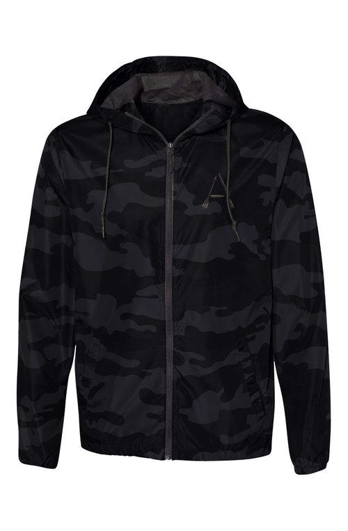 American Allthread Black Camo Water Resistant Windbreaker